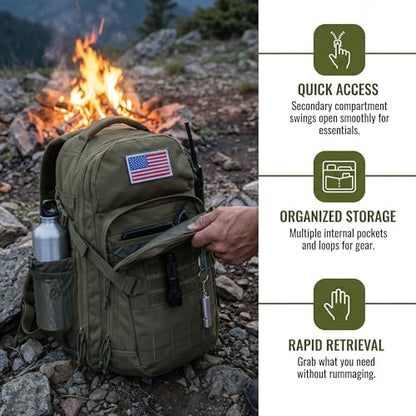 Zsearaymy 25L Small Tactical Hiking Backpack with 180° Open Design Molle System Padded Laptop Lightweight (OD.Green) - color: Od.green