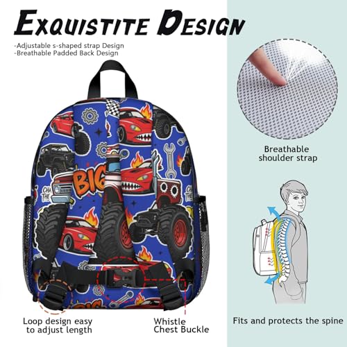 Toddler Backpack for Ages 4-6, 15L Boys Truck Backpack with Chest Buckle, Kindergarten School Bag with Padded Straps - color: Truck