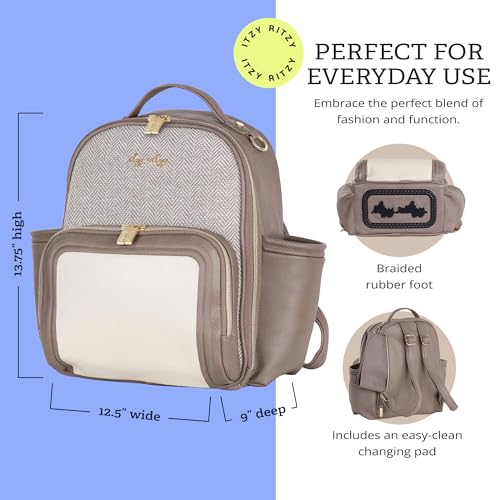Itzy Ritzy Mini Diaper Bag Backpack – Chic, Compact Mini Plus Backpack with Changing Pad, 10 Pockets (6 Internal, 4 External), Grab-Top Handle & Rubber Feet (Vanilla Latte) - color: Vanilla Latte - Plus