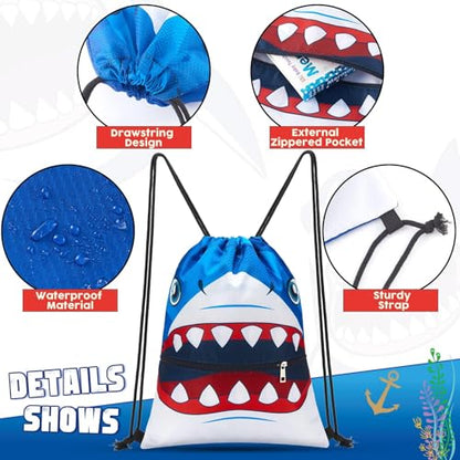 WAWASAM Kids Drawstring Backpack, Gym Swim Bag Cinch Bag for Girls Boys with Zipper Pocket - color: Shark a