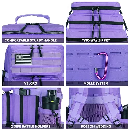 Military Tactical Backpack 45L/25L 3 Day Assault Pack Molle Daypack Hiking Backpack for Men and Women - color: Pale-purple, size: 25L