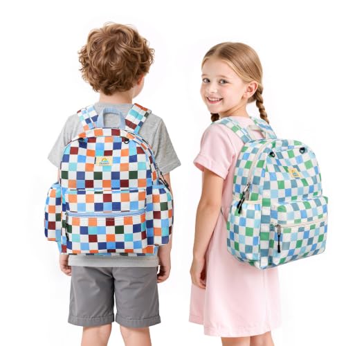 STEAMEDBUN Kids Backpack for Boys Girls 5-8, 15inch Girls Boys Backpacks Kindergarten - color: Green Checkerboard, size: SMALL-15"H(fit folder)