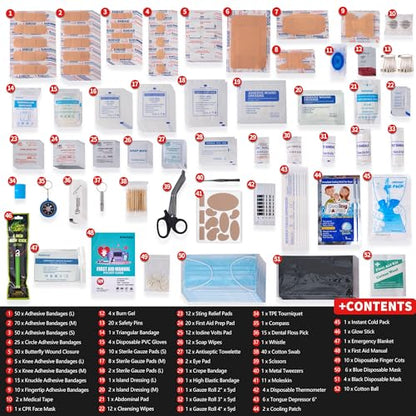 520 Pieces Premium First Aid Kit - Large Emergency Medical Kit for Survival, Car, Home, Travel, Camping, Backpack, Hiking, School (Black) - color: Black