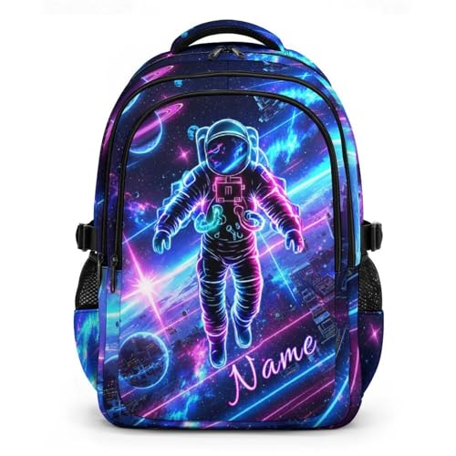 School Backpack Personalized Astronaut Backpacks for Kids Teens Students, Large Cool Custom Bookbag for Elementary Middle Senior High School - color: White