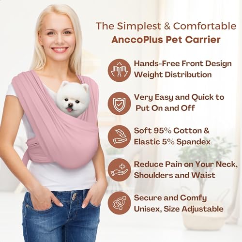 AnccoPlus Dog Carriers for Small Dogs, Front Facing Dog Sling Carrier, Hands Free Cat Carrier, Size Adjustable, Reducing Back Pain, Premium Cotton, Safe and Soft Dog Carrier (Regular, Light Pink) - color: Light Pink, size: Regular
