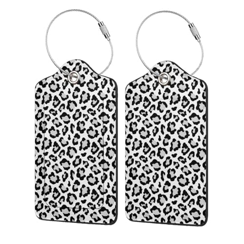 2 Pack Luggage Tags for Suitcases, PU Leather Bag Tag with Privacy Cover Address Card Travel Essentials-Black White Leopard - color: Black White Leopard