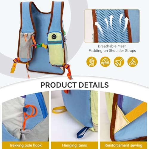 Small Hiking Backpack Travel Daypack 15L Colorful Lightweight Packable Foldable Casual Backpack for Women Men - color: Light Blue