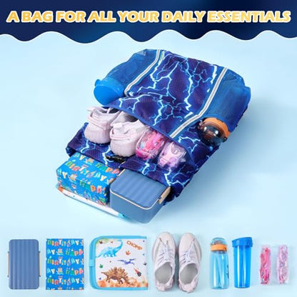 WAWSAM Drawstring Backpack, Lightning Drawstring Gym Bag, Waterproof Swim Bag for Beach String Cinch Backpack with Two Mesh Water Bottle Pocket - color: Lightning