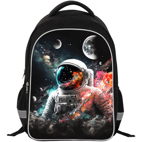 ZRENTAO Kids Backpack, 3D Reflective Cartoon, 600D Polyester & Dual Zippers, 17" Bookbag with Ergonomic Design for boys & girls age 6-18, Astronauts Space Style for school Children Kids - color: 09##astronauts