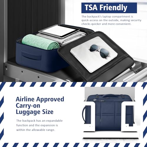 tazbuzo Travel Backpack, Extra Large 50L Flight Approved Carry on Backpack, Expandable Waterproof Business Suitcase Daypack Big Bag Fits 18.4 Inch Laptop, Blue - color: Blue