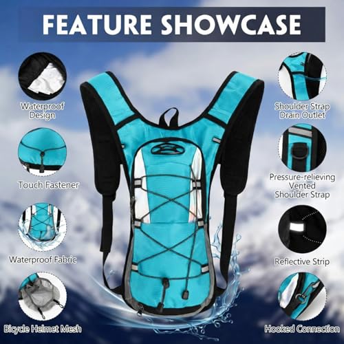 Sadnyy 2 Pcs Hydration Backpack Hiking Water Backpack for 2l Waterbag(Waterbag Not Included), Reflective Lightweight Cycling Daypack with Helmet Net Bag for Biking, Running, Skiing - color: Lake Blue, Black