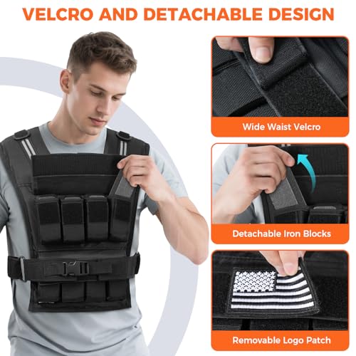 BAGAIL Weighted Vest Men, 20lb/30lb/40lb Adjustable Weight Vest for Woman with Removable Iron Weights, Women’s Rucking Vest for Walking, Workout, Running, Strength Training - size: 30 lb