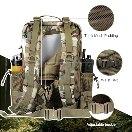 Hannibal Tactical 30L MOLLE Assault Pack, Tactical Backpack Military Army Camping Rucksack with Bottle Holder, 3-Day Pack, CP - color: Cp, size: 30L