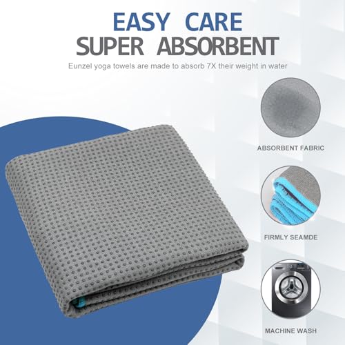 Eunzel Hot Yoga Towel - Microfiber Non Slip Yoga Mat Towel with Grip Dot Sweat Absorbent Towel for Hot Yoga, Pilates and Fitness 72" x 24", Grey/Blue - color: Grey/ Blue