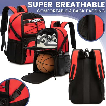 Basketball Bag Backpack with Ball Holder and Shoes Compartment - color: Red