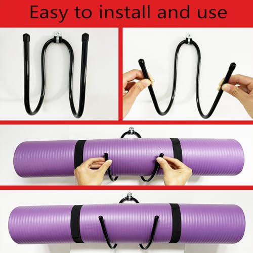 2 Pack Large Yoga Mat Holder Wall Mount Yoga Mat Storage Rack, Wall Shelf Organizer for Yoga Mat/Wheels, Foam Roller,Stretching Strap & Resistance Bands,Towel etcs, for Home Gym School Office