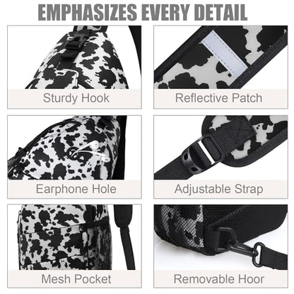 Pritent Crossbody Bags for Women Men Trendy Sling Bag Backpack Casual Chest Bag with Convertible Shoulder Strap - color: Cowprint, size: Medium