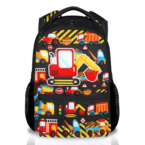 Toddler Boys Backpack Excavator Bookbag for Kids; 17 Inch Construction Truck School Bag with Reinforced Handles for Kindergarten Preschool Students - color: Black