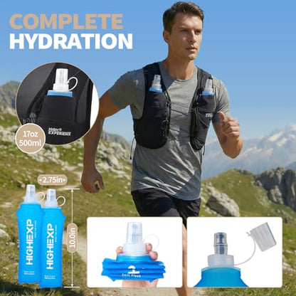 Running Vest Lightweight Packable Trail Hydration with 2 17oz Soft Flask Jogging Marathon Hiking Women Men - color: Black, size: Large