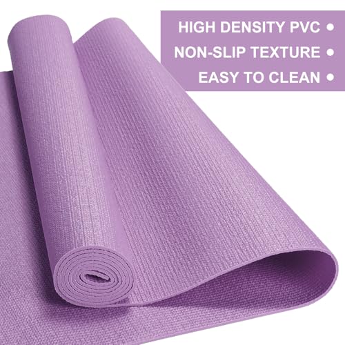 3 mm Thick Yoga Mat Bulk, Non Slip Exercise Workout Fitness Pad for Women Men, Gym Home Yoga Pilates, Easy to Clean, Sturdy PVC - color: Smoky Purple
