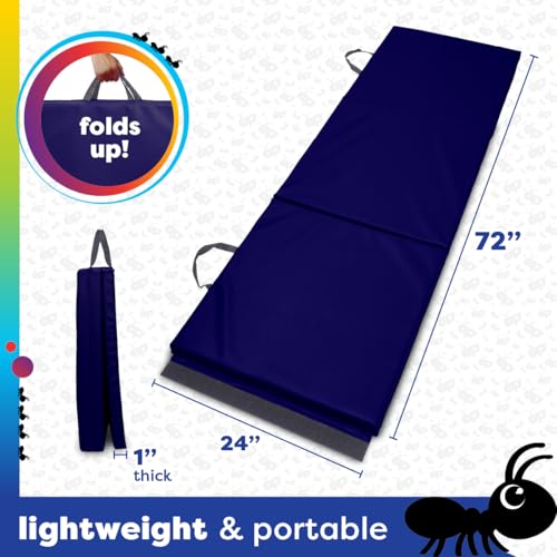 Antsy Pants Tumbling Mat for Kids – Gymnastics Mat, Easy to Clean, Sturdy, Foldable Tumbling Mats, Padded, Lightweight, Portable, Gymnastics Equipment for Active Play - color: 3-Fold Navy Blue