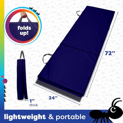 Antsy Pants Tumbling Mat for Kids – Gymnastics Mat, Easy to Clean, Sturdy, Foldable Tumbling Mats, Padded, Lightweight, Portable, Gymnastics Equipment for Active Play - color: 3-Fold Navy Blue