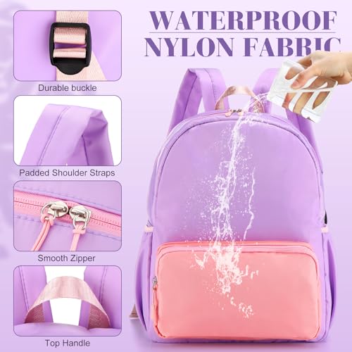 1 Piece Nylon Backpack Kids School Backpack for Toddler Girls Boys Plain Waterproof Preppy Bookbags Travel for Student (Purple and Pink) - color: Purple and Pink