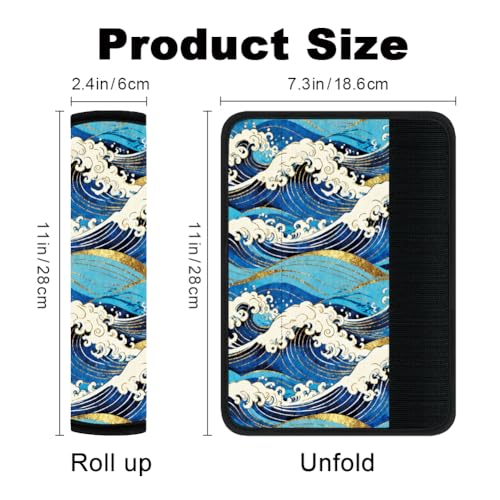 2Pcs Soft Auto Seat Belt Cover Pads, Ocean Wave Car Seatbelt Shoulder Cushion for Comfortable Driving, Compatible with All Cars' Seatbelt and Backpack Straps 11x2.4inch - color: Ocean Wave