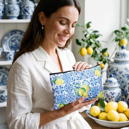 Reginary 20 Pcs Makeup Bags Gifts for Women Canvas Cosmetic Bags with Zipper Bulk Gift for Women Travel Purse Organizer Pouch Accessory, Toiletry Large Capacity, 7 x 4.3 Inch(Chinoiserie Lemon) - style: Chinoiserie Lemon
