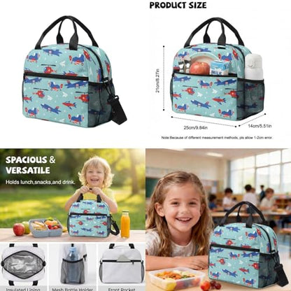 Airplane Backpack for Boys Kids School Backpacks with Lunch Box Pencil Case Water Bottle Sleeve 4PCS Set Preschool Backpack for Boys 17 Inch Lightweight School Bag with Adjustable Straps - color: Airplane