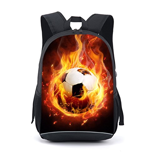 CAIWEI American Football Backpack School Bag (Burning Football 1) - color: Burning Football 1, size: 17.2*11.7*5.5 Inch