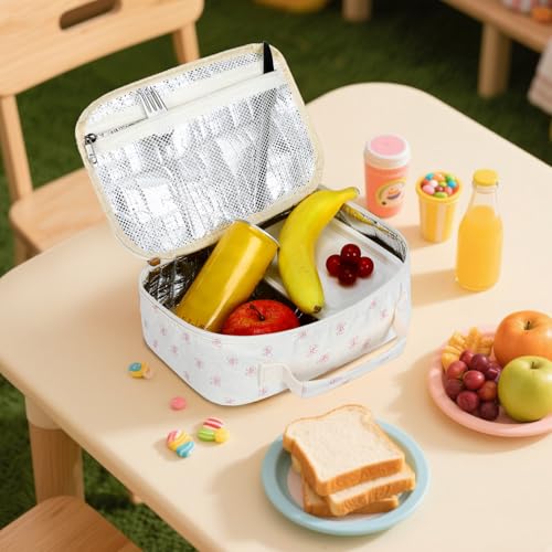 LEDAOU Lunch Bag Kids Lunch Box Girls Boys Insulated Lunch Bag Reusable Lunchbox for School Picnic Hiking Daycare - color: Bow-Flower