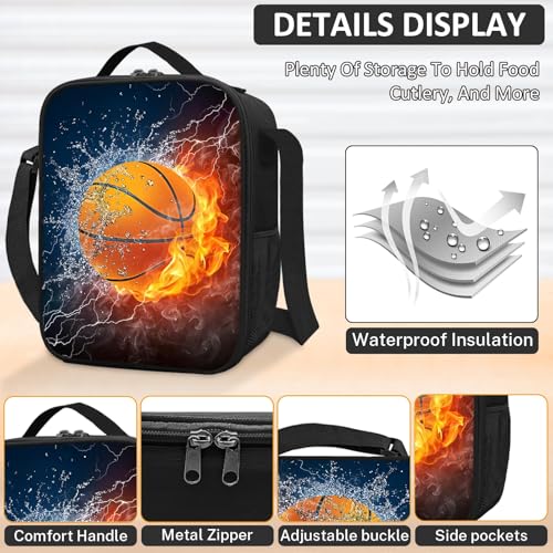 School Backpack for Boys - 4pcs Basketball Boys Backpack with Lunch Box and Pencil Case for Kids Children Teens Elementary Middle School - Students Bag for Ages 6-18,17″Bookbag Travel Back Pack - color: Basketball-02-backpack Set