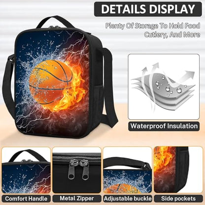School Backpack for Boys - 4pcs Basketball Boys Backpack with Lunch Box and Pencil Case for Kids Children Teens Elementary Middle School - Students Bag for Ages 6-18,17″Bookbag Travel Back Pack - color: Basketball-02-backpack Set