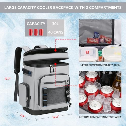 Backpack Cooler,40 Cans Cooler Backpack Insulated Waterproof&Leak Proof,Soft Cooler Bag with 2 Compartments for Men&Women,Picnic Backpack Ice Chest for Camping Hiking Fishing Lunch Beach - color: Black