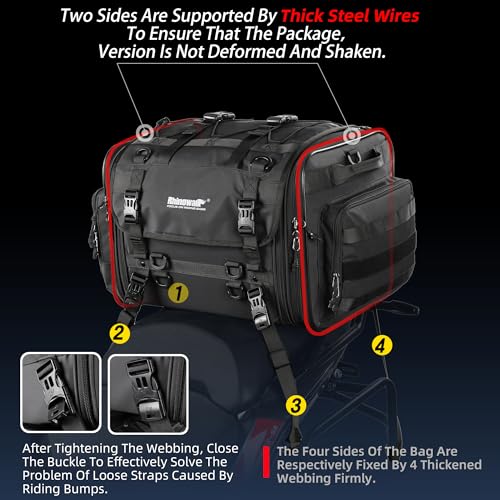 Rhinowalk Motorcycle Tail Bag, Expandable Motorcycle Travel Luggage Bags 33-45L, Waterproof All-Weather Trunk Rack Bag with Sissy Bar Straps & Helmet Rain Cover-Black - color: Black 33-45L