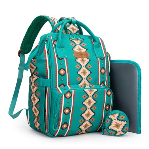 Montana West Wrangler Diaper Bag Backpack Aztec Callie Bag Travel Backpack Purses Western Multi-Function Baby Bags for Mom - color: Green