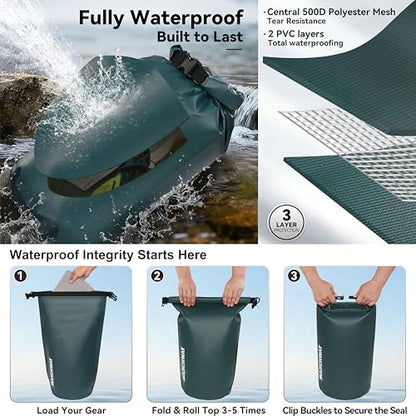 MARCHWAY Floating Waterproof Dry Bag Backpack 5L/10L/20L/30L/40L, Roll Top Sack Keeps Gear Dry for Kayaking, Rafting, Boating, Swimming, Camping, Hiking, Beach, Fishing - color: Blackish Green, size: 10L