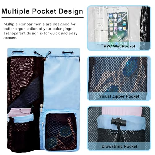 Mesh Beach Backpack with Wet Pocket Drawstring Pool Bag Waterproof Swimming Bag Gym Backpack for Men & Women - color: Blue