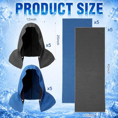 Honoson 20 Pcs12x25 Inch Cooling Hoodie Towel Bulk for Neck and Face 40x12 Inch Quick Dry Sweat Towels Instant Ice Cold Towel for Hot Weather Run Yoga Gym(Dark Gray,Dark Blue) - color: Dark Gray,dark Blue