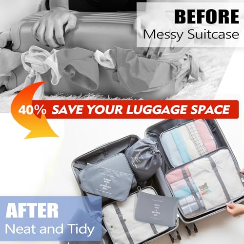 8 Set Packing Cubes For Travel-Travel Essential Carry On Luggage Organizer,Bring Laundry Bag, Shoe Bag, Clothing And Underwear Bag (Grey) - color: Grey