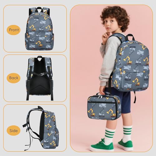 CAMTOP Preschool Backpack for Kids Boys Girls Toddler Backpack Kindergarten School Bookbags for Age 3-8 (Engineering Car Grey) - color: Engineering Car Grey