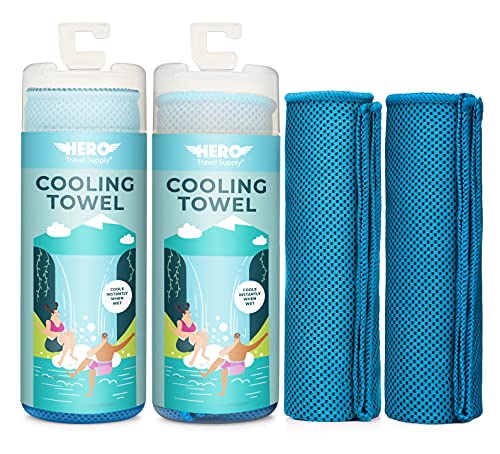 Hero Cooling Towel for Travel, Hiking, Sports, Yoga (2-Pack) Ultra Soft Microfiber 40" x 12" (Blue/Blue) - color: Blue/Blue