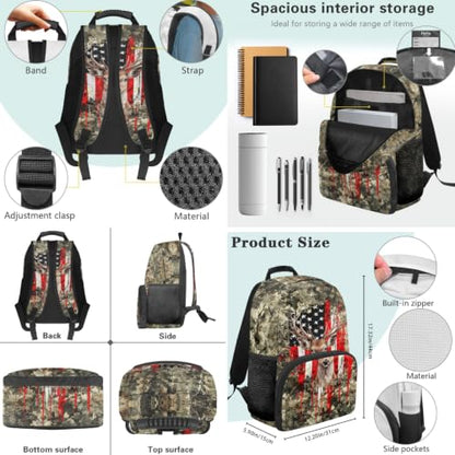 Backpack for Boys Girls Teens, 3 in 1 Lightweight American Flag Deer School Backpack with Lunch Box Pencil Case for Kids, 3Pcs School Bag - color: American Flag Deer