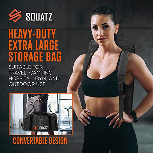 SQUATZ Duffle Bag Backpack, Gym Bag and Sports Bag, Removable Shoulder Straps, Carry On Weekend Bag for Airplane, Workout Overnight Backpack for Travel for Men and Women, USB Port, Black