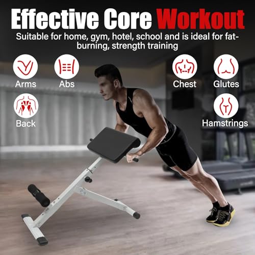 Roman Chair Back Extension Weight Bench Ab Machine Foldable Angle Height Adjustable Sit up Exercise Multi-Functional Workout Home Gym Exercise Equipment Inversion Table for Fitness - color: White