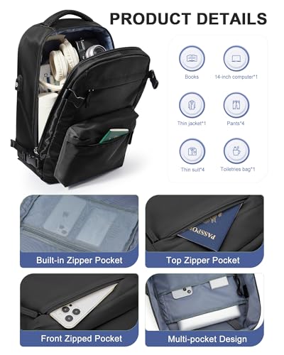 Simple Travel Backpack For Women Men,Laptop Travel Backpack Carry on Flight Approved,Frontier Airlines Personal Item Travel Bag,Waterproof luggage backpack,Mochila de Viaje(Black) - color: Black