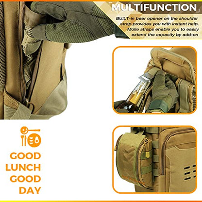 DBTAC Tactical Lunch Backpack, Large Lunch Cooler for Men Women | Backpack Coolers insulated for Work Picnic Travel (Brown, 24-Cans) - color: Brown