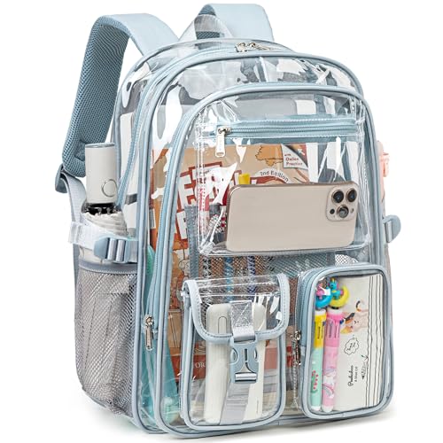 abshoo Large Clear Backpack For Girls Women Heavy Duty Clear Bookbag for School Transparent Backpack (Baby Blue) - color: Baby Blue