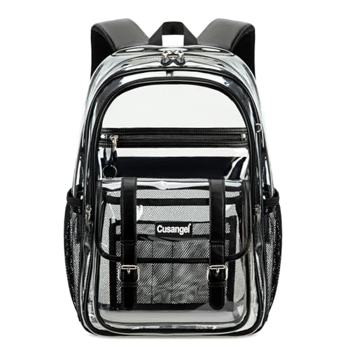Cusangel TPU Clear backpack for Girls women,18" See Through Heavy Duty Bookbag,warehouses, school and other security check locations (Black) - color: Black-18in